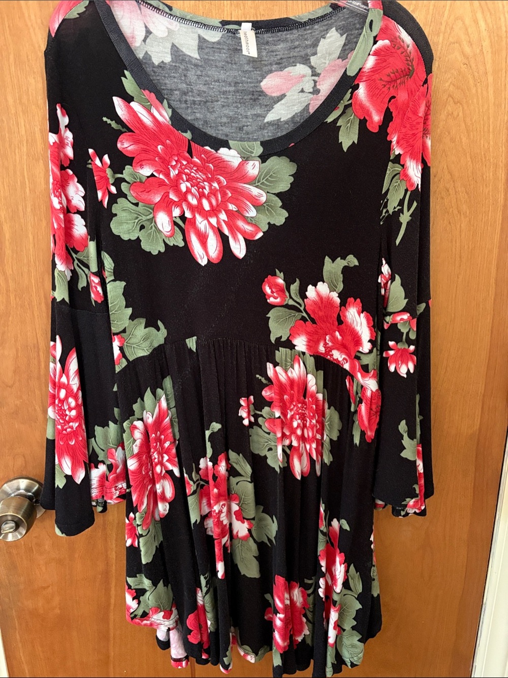 Heath Ceramics Black Tunic with Red and Green Floral Print